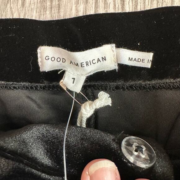 Good American Velour Pants Flare Legs WMNS 1 Black Velvet High Waisted Slimming - Picture 11 of 12